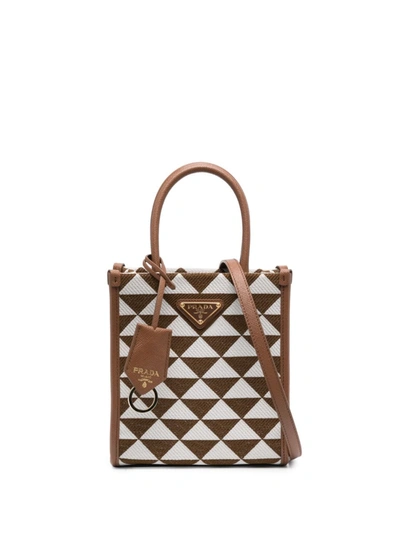 Shop Prada Symbole Logo Plaque Tote Bag In Brown