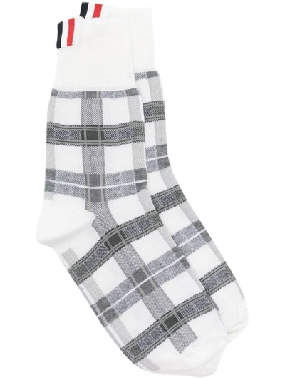 Shop Thom Browne Tartan-check Mid-calf Socks In Multicolor