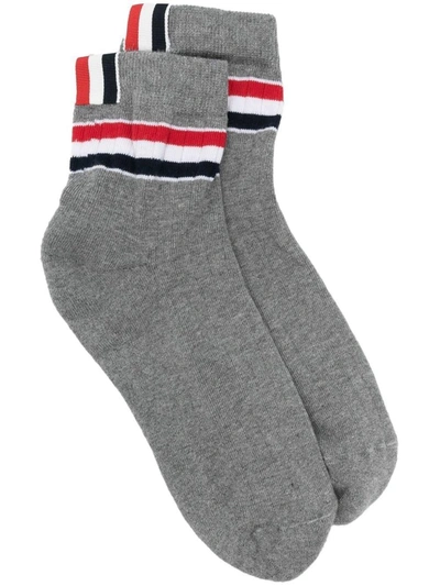 Shop Thom Browne Striped Rib-knit Socks In Gray