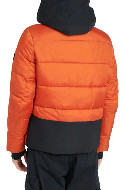 Shop The Recycled Planet Company Tag Hooded Water Resistant Insulated Puffer Jacket In Dusty Orange/ Black