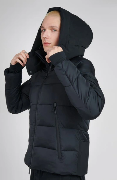 Shop The Recycled Planet Company Tag Hooded Water Resistant Insulated Puffer Jacket In Black/ Black