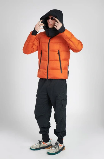 Shop The Recycled Planet Company Tag Hooded Water Resistant Insulated Puffer Jacket In Dusty Orange/ Black