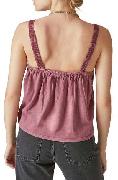 Shop Lucky Brand Embroidered Cotton Jersey Camisole In Oxblood Red