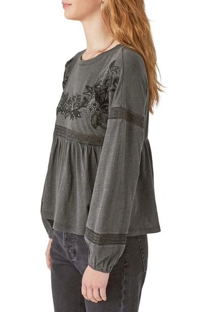 Shop Lucky Brand Embroidered Babydoll Top In Washed Black