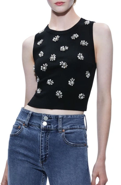 Shop Alice And Olivia Amity Embellished Crop Sweater Tank In Black