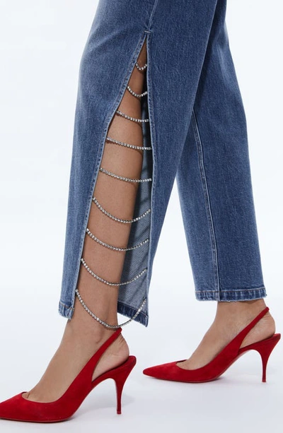 Shop Alice And Olivia Gayle Embellished Split Leg Baggy Jeans In Brooklyn Blue