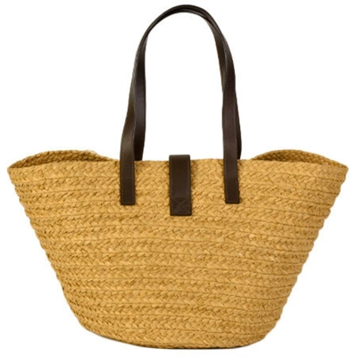 Shop Saint Laurent Panier Medium Yellow Synthetic Tote Bag ()