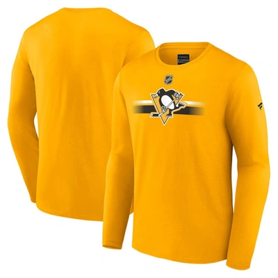Shop Fanatics Branded  Gold Pittsburgh Penguins Authentic Pro Primary Long Sleeve T-shirt
