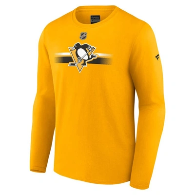Shop Fanatics Branded  Gold Pittsburgh Penguins Authentic Pro Primary Long Sleeve T-shirt
