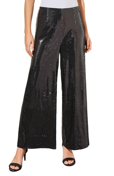 Shop Ming Wang Novelty Sequin Wide Leg Pants In Black