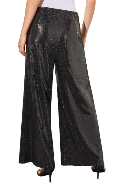 Ming Wang Novelty Sequin Wide Leg Pants In Black