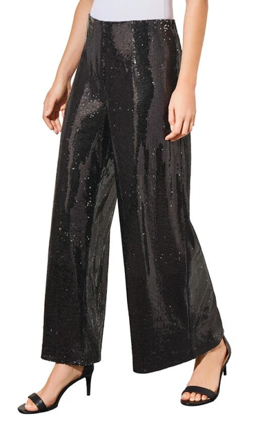 Ming Wang Novelty Sequin Wide Leg Pants In Black
