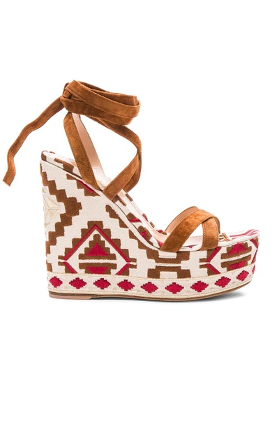 Shop Gianvito Rossi Printed Suede Wedges In Luggage