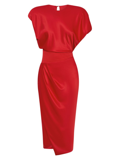 Shop Zhivago Women's Bond Satin Pleated Asymmetric Midi-dress In Cherry