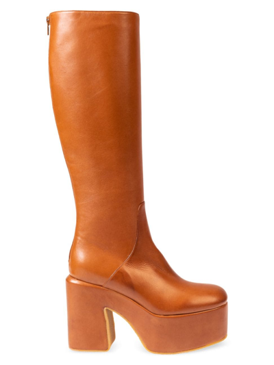 Shop Dries Van Noten Women's 100mm Leather Platform Knee-high Boots In Tan
