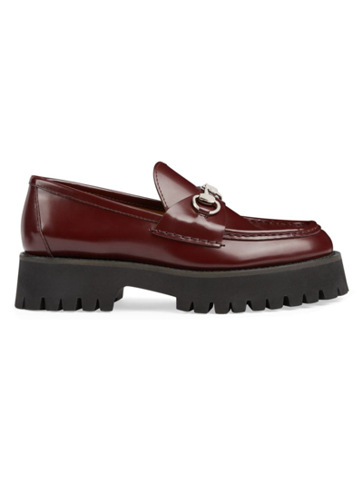 Shop Gucci Women's Sylke Leather Creeper-style Loafers In Boredeaux