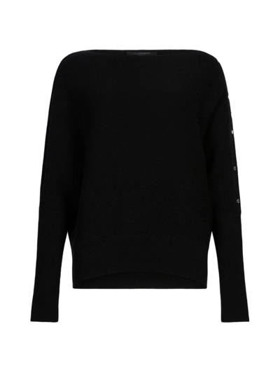 Shop Allsaints Women's Raven Wool Button-sleeve Sweater In Black