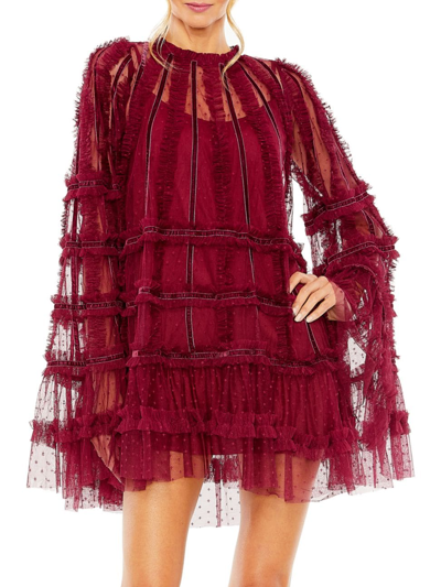 Shop Mac Duggal Women's Polka Dot Bell-sleeve Minidress In Crimson