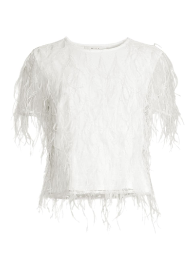 Shop Milly Women's Rava Feather T-shirt In White