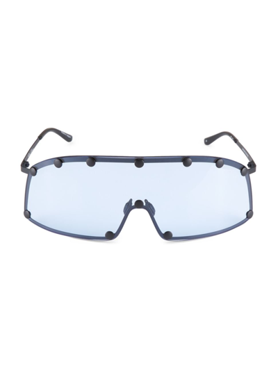 Shop Rick Owens Men's Shield 80mm Rectangular Sunglasses In Black Blue