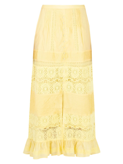 Shop Secret Mission Women's Marina Cotton Voile Maxi Skirt In Lemon