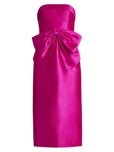 Shop Zac Posen Women's Bow Satin Strapless Midi-dress In Magenta