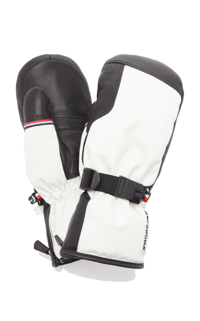 Shop Moncler Leather Ski Gloves In White