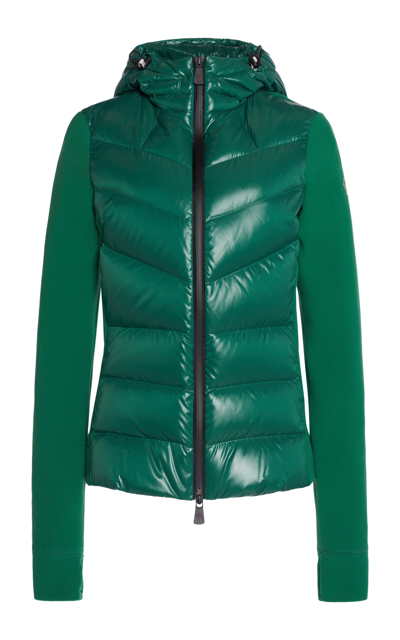 Shop Moncler Down-paneled Fleece Cardigan In Green