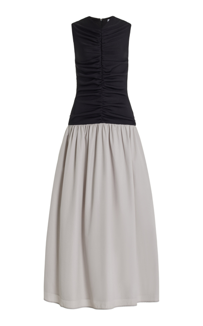 Shop Anna Quan Isla Ruched Cotton-blend Maxi Dress In Grey