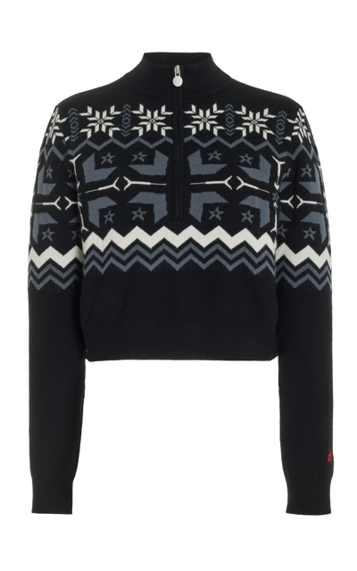 Shop Perfect Moment Nordic Half-zip Wool Sweater In Black