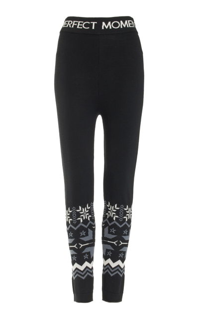 Perfect Moment Nordic Fair Isle Jacquard-knit Merino Wool Leggings In Black