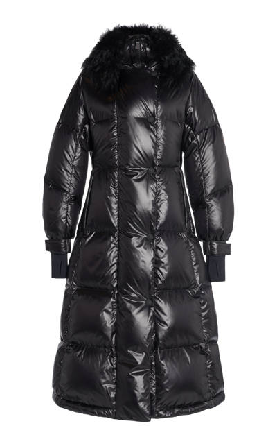 Shop Moncler Chamoille Long Down Coat In Black