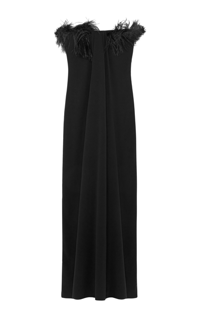 Shop 16arlington Mirai Feather-trimmed Crepe Gown In Black