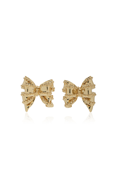 Shop Anabela Chan Mini Golden Bow Earrings