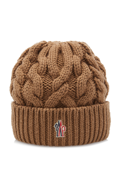 Shop Moncler Cable Knit Beanie In Brown
