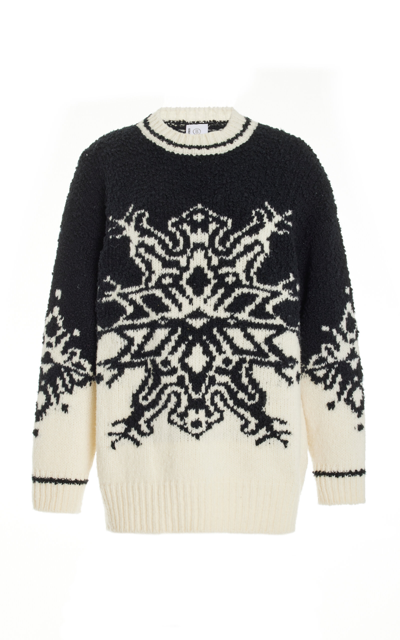 Shop Bogner Janita Oversized Wool-blend Sweater In Black,white