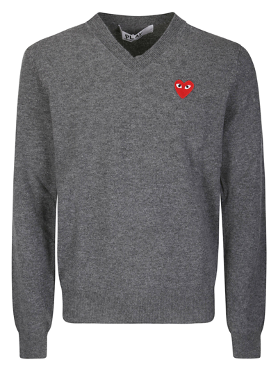 Shop Comme Des Garçons Play Mens Knit Pullover In Med Gray