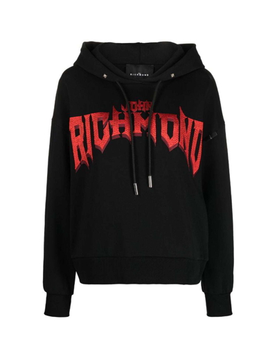 Shop John Richmond Hoodie With Print On Front In Nero