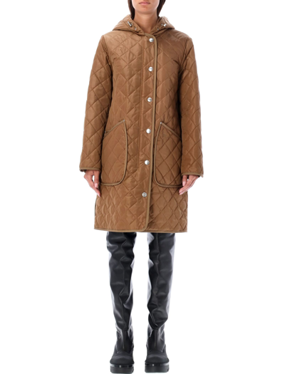 Shop Burberry Quilted Nylon Hooded Coat In Dusty Caramel