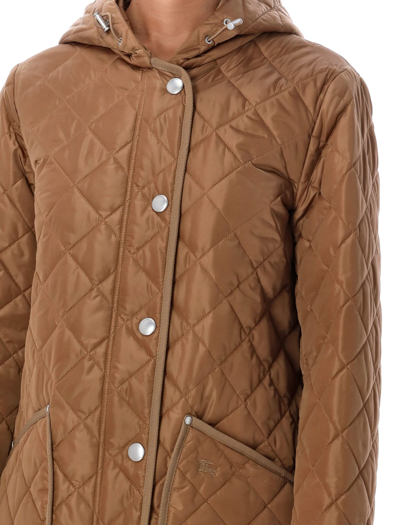Shop Burberry Quilted Nylon Hooded Coat In Dusty Caramel