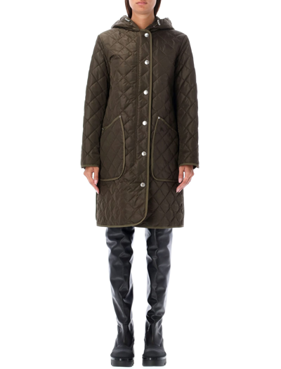 Shop Burberry Quilted Nylon Hooded Coat In Dark Military