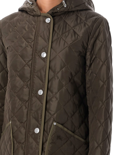 Shop Burberry Quilted Nylon Hooded Coat In Dark Military