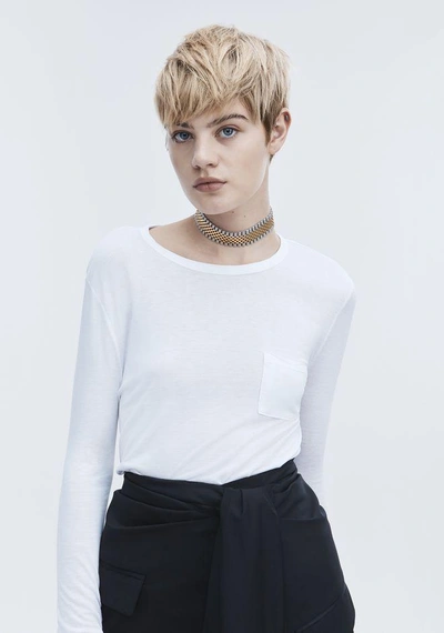 Shop Alexander Wang Cropped Long Sleeve Tee With Pocket In White