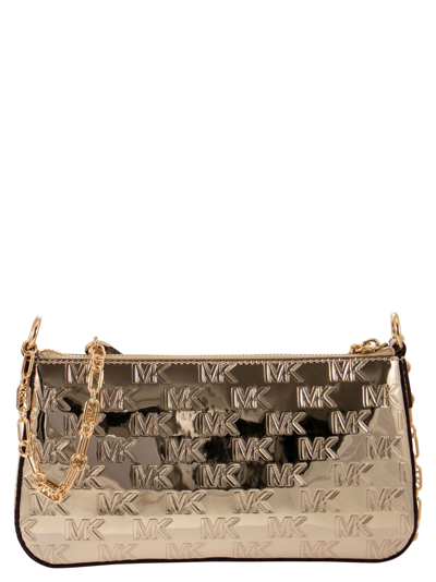 Shop Michael Kors Clutch Bag With Logo In Gold