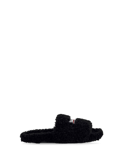 Shop Balenciaga Furry Slide Sandals In Black White Red