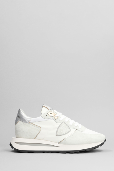 Shop Philippe Model Tropez Haute Sneakers In White Suede And Fabric