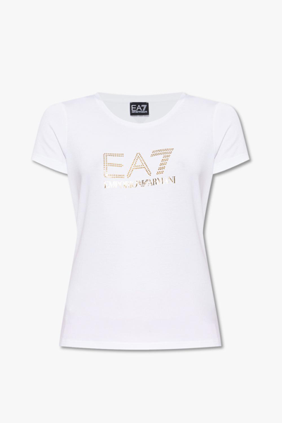 Shop Ea7 T-shirt With Logo In Bianco
