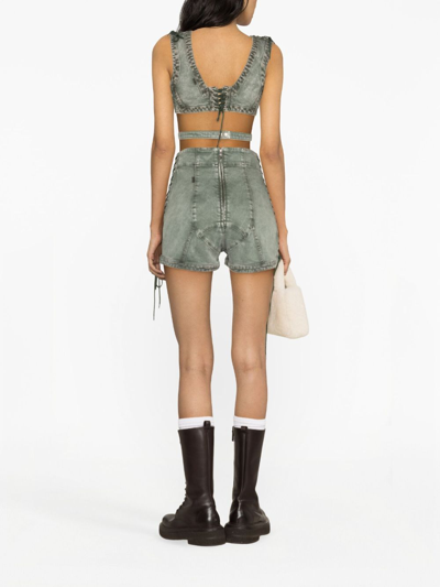 Shop Jean Paul Gaultier Denim Corset Shorts Woman Green In Cotton