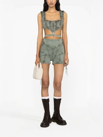 Shop Jean Paul Gaultier Denim Corset Shorts Woman Green In Cotton