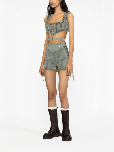 Shop Jean Paul Gaultier Denim Corset Shorts Woman Green In Cotton